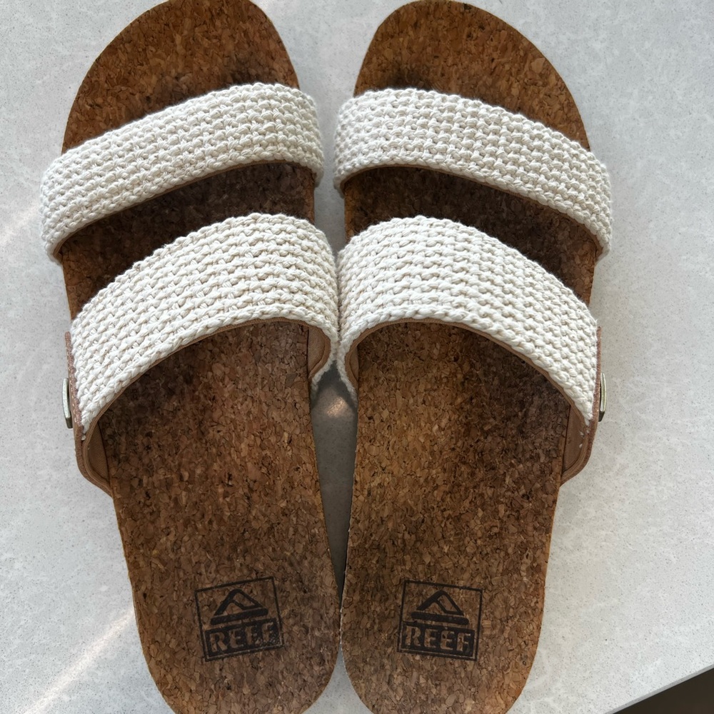 Reef Cream Woven Slide Sandals